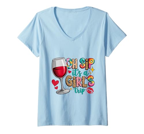 Damen Oh Sip, es ist eine Mädchenreise, Urlaubsstimmung für Weinliebhaber T-Shirt mit V-Ausschnitt Damen Oh Sip, es ist eine Mädchenreise, Urlaubsstimmung für Weinliebhaber T-Shirt mit V-Ausschnitt von Funny Girls Trip Tshirt Group Vacation Outfit