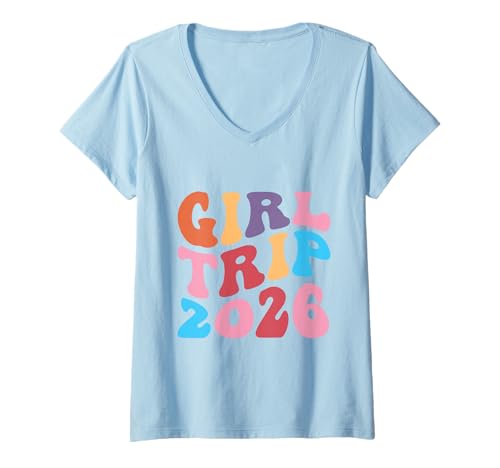 Damen Girltrip 2026 Retro-Urlaubsfeier T-Shirt mit V-Ausschnitt Damen Girltrip 2026 Retro-Urlaubsfeier T-Shirt mit V-Ausschnitt von Funny Girls Vintage Trip Group Vacation Outfit