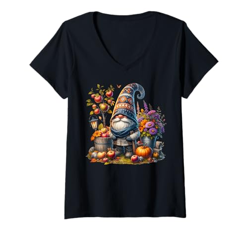 Damen Autumn GNOME Grandpa for Fall Apple Decor Funny Gardener T-Shirt mit V-Ausschnitt Damen Autumn GNOME Grandpa for Fall Apple Decor Funny Gardener T-Shirt mit V-Ausschnitt von Funny Gnomes And Fall Must Haves For Autumn Lover
