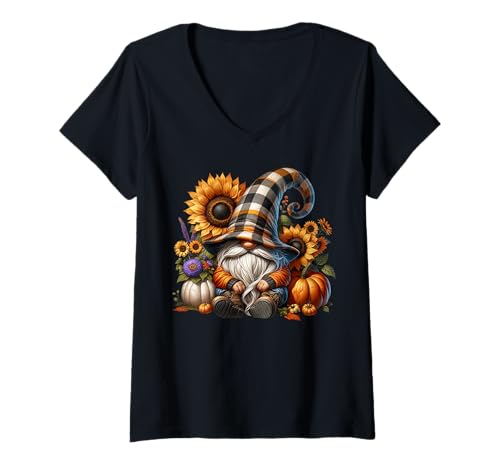 Damen Cozy Autumn GNOME for Women and Men Who Loves Fall Pumpkins T-Shirt mit V-Ausschnitt Damen Cozy Autumn GNOME for Women and Men Who Loves Fall Pumpkins T-Shirt mit V-Ausschnitt von Funny Gnomes And Fall Must Haves For Autumn Lover