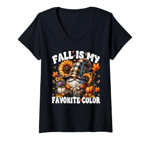 Damen Fall is My Favorite Color Autumn GNOME and Pumpkins for Fall T-Shirt mit V-Ausschnitt von Funny Gnomes And Fall Must Haves For Autumn Lover