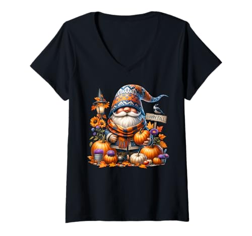 Damen Happy Fall Autumn GNOME Dad for Funny Gardener Fall Pumpkin T-Shirt mit V-Ausschnitt Damen Happy Fall Autumn GNOME Dad for Funny Gardener Fall Pumpkin T-Shirt mit V-Ausschnitt von Funny Gnomes And Fall Must Haves For Autumn Lover