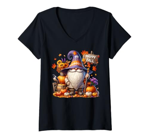 Damen Happy Fall GNOME with Farm Fresh Pumpkins and Autumn Vibes T-Shirt mit V-Ausschnitt Damen Happy Fall GNOME with Farm Fresh Pumpkins and Autumn Vibes T-Shirt mit V-Ausschnitt von Funny Gnomes And Fall Must Haves For Autumn Lover