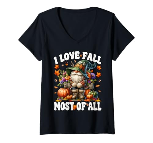 Damen I Love Fall Most of All Farm Fresh Pumpkins and Fall GNOME T-Shirt mit V-Ausschnitt Damen I Love Fall Most of All Farm Fresh Pumpkins and Fall GNOME T-Shirt mit V-Ausschnitt von Funny Gnomes And Fall Must Haves For Autumn Lover