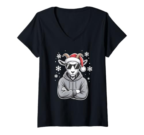 Damen Weihnachtsmann Ziege Weihnachten T-Shirt mit V-Ausschnitt Damen Weihnachtsmann Ziege Weihnachten T-Shirt mit V-Ausschnitt von Funny Goat Santa Christmas Style