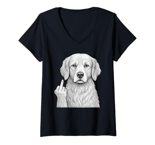 Damen Golden Retriever Mittelfinger sarkastischer Hundeliebhaber T-Shirt mit V-Ausschnitt Damen Golden Retriever Mittelfinger sarkastischer Hundeliebhaber T-Shirt mit V-Ausschnitt von Funny Golden Flipping Off Dog Designs