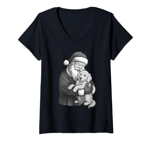 Damen Golden Retriever Weihnachtsmann für Hundeliebhaber T-Shirt mit V-Ausschnitt Damen Golden Retriever Weihnachtsmann für Hundeliebhaber T-Shirt mit V-Ausschnitt von Funny Golden Holiday Dog Designs