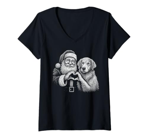 Damen Golden Retriever Weihnachtsmann in Herzform für Hundeliebhaber T-Shirt mit V-Ausschnitt Damen Golden Retriever Weihnachtsmann in Herzform für Hundeliebhaber T-Shirt mit V-Ausschnitt von Funny Golden Holiday Dog Designs