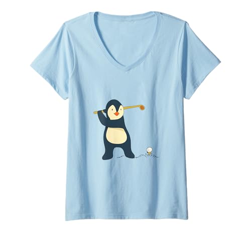 Damen Pinguin Golf und Golfspieler mit Golfschläger Spruch T-Shirt mit V-Ausschnitt von Funny Golf & Sleep Golfer