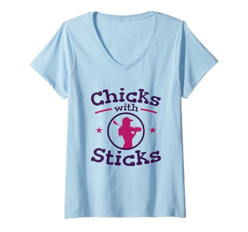 Damen Chicks with Sticks Golf Women Club Design-Idee T-Shirt mit V-Ausschnitt von Funny Golfing Gifts for Ladies