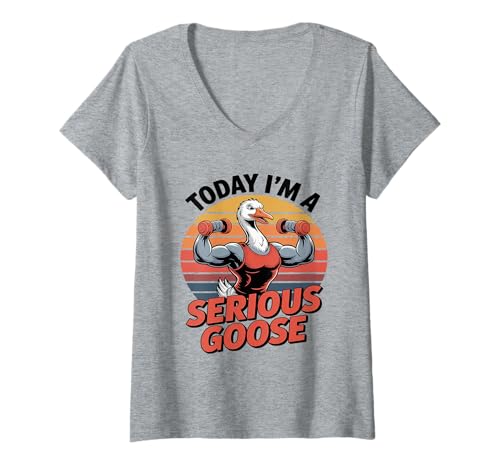 Damen Today I'm A Serious Goose - Lustige Gans T-Shirt mit V-Ausschnitt Damen Today I'm A Serious Goose - Lustige Gans T-Shirt mit V-Ausschnitt von Funny Goose Apparel