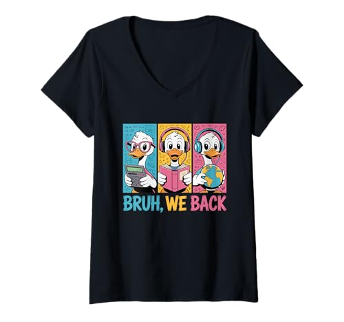 Damen Bruh Wir unterstützen den ersten Schultag Zurück zur Schule Goose Boys T-Shirt mit V-Ausschnitt von Funny Goose Bruh We Back School Vibes Student Life