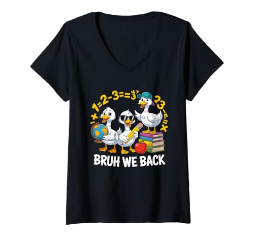 Damen Bruh Wir unterstützen den ersten Schultag Zurück zur Schule Goose Boys T-Shirt mit V-Ausschnitt von Funny Goose Bruh We Back School Vibes Student Life