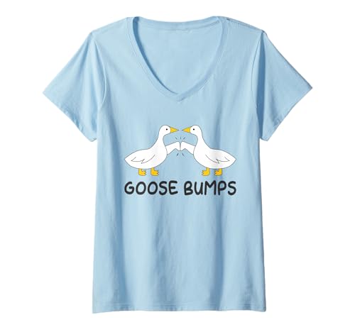 Damen Lustige Gänsehaut Freunde Gänsehaut Tier Wortspiel Farmcore T-Shirt mit V-Ausschnitt von Funny Goose Bumps Friends Goosebumps Pun Farmcore