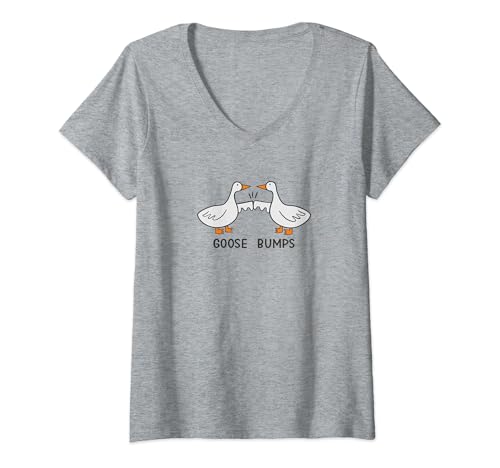 Damen Goose Bumps, Funny Goose Pun, Two Gänse Friends Faust Bumping T-Shirt mit V-Ausschnitt Damen Goose Bumps, Funny Goose Pun, Two Gänse Friends Faust Bumping T-Shirt mit V-Ausschnitt von Funny Goose Collection