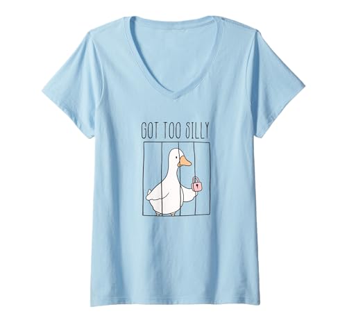 Damen Got Too Silly Goose Jail T-Shirt mit V-Ausschnitt Damen Got Too Silly Goose Jail T-Shirt mit V-Ausschnitt von Funny Goose Got Too Silly for Kids and Adults