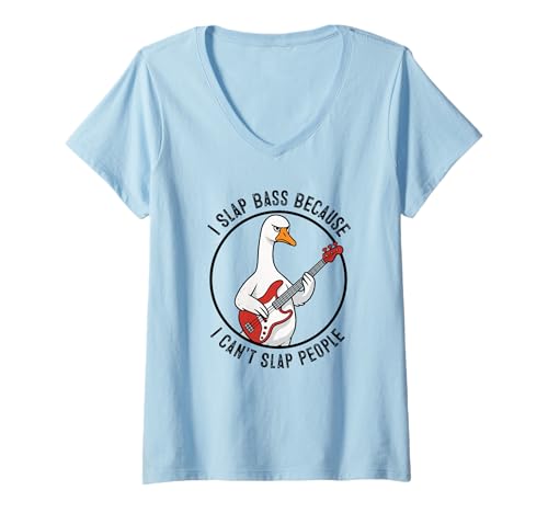 Damen Ich Schlage Bass, Weil ich Keine Leute ohrfeigen kann T-Shirt mit V-Ausschnitt Damen Ich Schlage Bass, Weil ich Keine Leute ohrfeigen kann T-Shirt mit V-Ausschnitt von Funny Goose Guitar