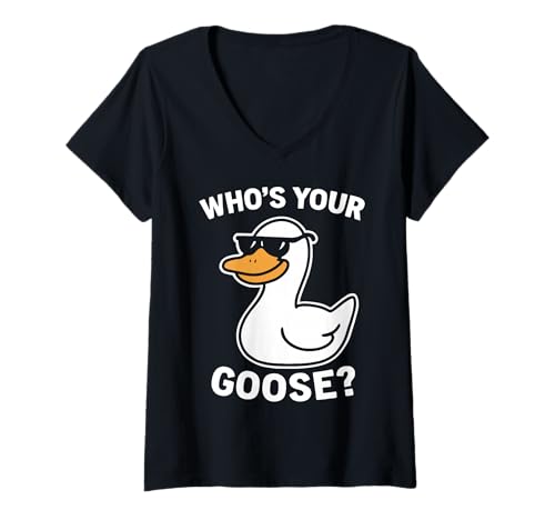 Damen Funny Who's Your Goose Meme Silly Duck with Sunglasses T-Shirt mit V-Ausschnitt Damen Funny Who's Your Goose Meme Silly Duck with Sunglasses T-Shirt mit V-Ausschnitt von Funny Goose Humor Meme Fun Shirt Collection