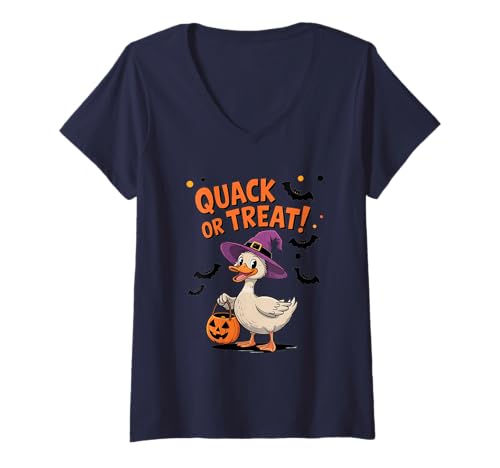 Damen Quack or Treat Funny Goose Geese Duck Halloween Costume T-Shirt mit V-Ausschnitt von Funny Goose Lover Gifts For Kids & Adults