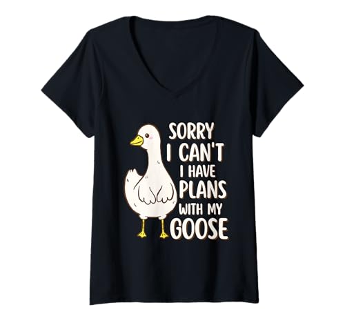 Damen Funny Goose Sorry I Can't I Have Plans with My Goose T-Shirt mit V-Ausschnitt Damen Funny Goose Sorry I Can't I Have Plans with My Goose T-Shirt mit V-Ausschnitt von Funny Goose Lover I Have Plans With My Goose Tee