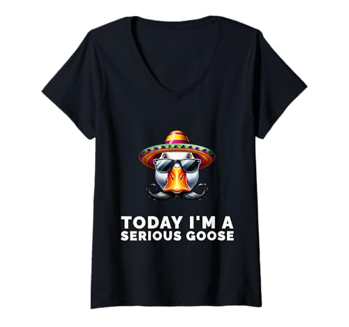 Damen Today I’m A Serious Goose Funny Meme Bird Humor Sarcasm T-Shirt mit V-Ausschnitt von Funny Goose Meme Humor Sarcastic Animal Jokes Tees