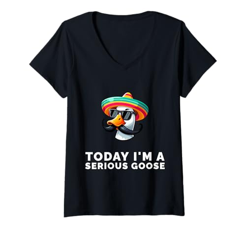 Damen Today I’m A Serious Goose Funny Meme Bird Humor Sarcasm T-Shirt mit V-Ausschnitt von Funny Goose Meme Humor Sarcastic Animal Jokes Tees