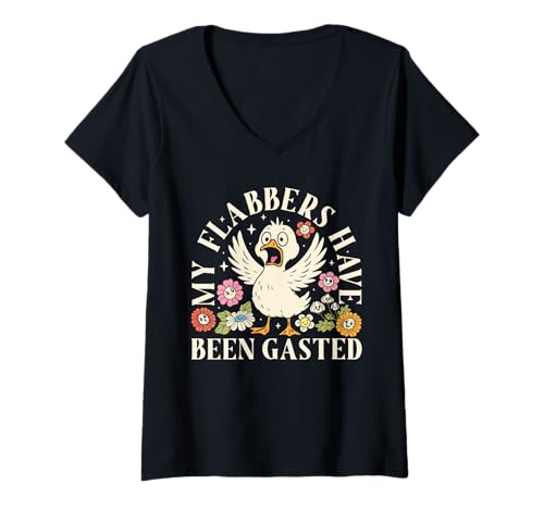 Damen My Flabbers Have Been Gasted Funny Goose Floral Snarky Humor T-Shirt mit V-Ausschnitt Damen My Flabbers Have Been Gasted Funny Goose Floral Snarky Humor T-Shirt mit V-Ausschnitt von Funny Goose Reaction Meme gifts