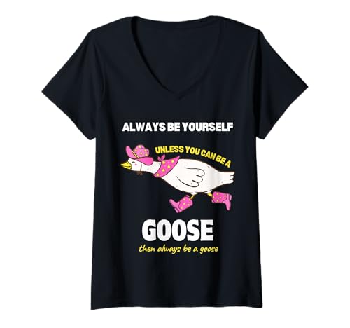 Damen Sei Immer du selbst, es sei denn, du Kannst eine Gans Sein. Lustiges Enten-Meme T-Shirt mit V-Ausschnitt Damen Sei Immer du selbst, es sei denn, du Kannst eine Gans Sein. Lustiges Enten-Meme T-Shirt mit V-Ausschnitt von Funny Goose Saying Silly Girls Goose Moms Women