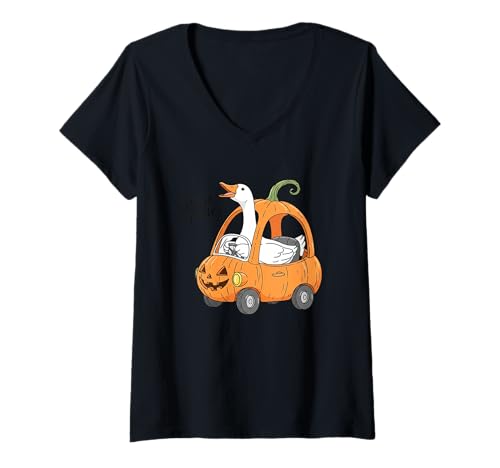 Damen Retro - Halloween Gans - Silly Goose - Funny Goose Vibes T-Shirt mit V-Ausschnitt Damen Retro - Halloween Gans - Silly Goose - Funny Goose Vibes T-Shirt mit V-Ausschnitt von Funny Goose Vibes - Halloween Goose
