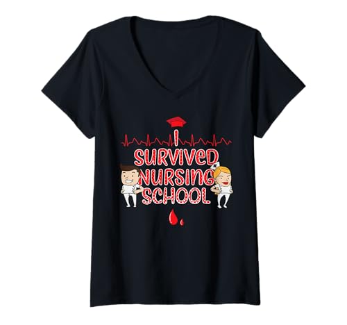 Damen Ich Habe die Krankenpflegeschule überlebt Lustiger Abschluss T-Shirt mit V-Ausschnitt Damen Ich Habe die Krankenpflegeschule überlebt Lustiger Abschluss T-Shirt mit V-Ausschnitt von Funny Graduation Apparel for Nurses