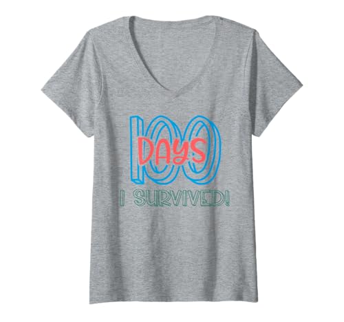 Damen 100 Tage habe ich überlebt — 100 Tage Schule T-Shirt mit V-Ausschnitt Damen 100 Tage habe ich überlebt — 100 Tage Schule T-Shirt mit V-Ausschnitt von Funny Graduation Apparel for Science Lovers