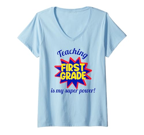Damen Das Unterrichten der ersten Klasse ist Meine Superkraft Lustiger Lehrer T-Shirt mit V-Ausschnitt Damen Das Unterrichten der ersten Klasse ist Meine Superkraft Lustiger Lehrer T-Shirt mit V-Ausschnitt von Funny Graduation Apparel for Science Lovers