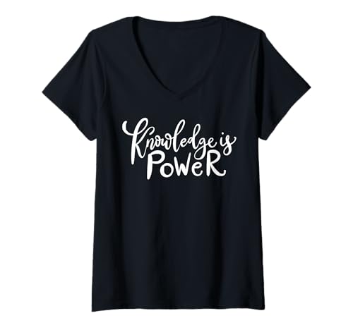 Damen Wissen ist Macht Zurück zur Schule Fröhlicher erster Schultag T-Shirt mit V-Ausschnitt Damen Wissen ist Macht Zurück zur Schule Fröhlicher erster Schultag T-Shirt mit V-Ausschnitt von Funny Graduation Apparel for Science Lovers