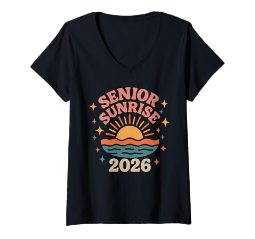 Damen Senior Sunrise 2026 Abschlussfeier im Retro-Look, lustiger letzter erster Tag T-Shirt mit V-Ausschnitt Damen Senior Sunrise 2026 Abschlussfeier im Retro-Look, lustiger letzter erster Tag T-Shirt mit V-Ausschnitt von Funny Graduation Seniors Of Class 2026 Gifts