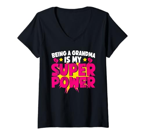 Damen Being A Grandma is My Super Power Grandmom Witze Granny T-Shirt mit V-Ausschnitt von Funny Grandmother Grandparent Grandmom Gifts