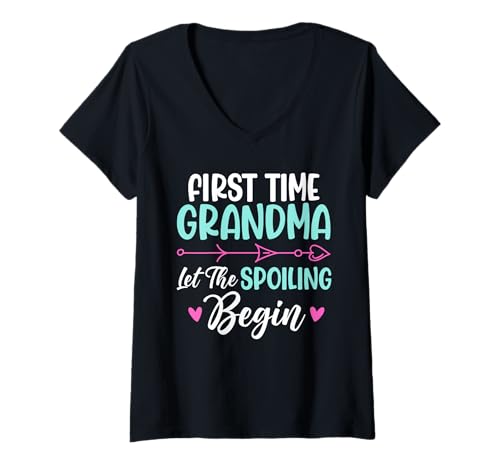 Damen Das erste Mal, DASS Oma das Verwöhnen beginnen lässt Großmutter Granny T-Shirt mit V-Ausschnitt von Funny Grandmother Grandparent Grandmom Gifts