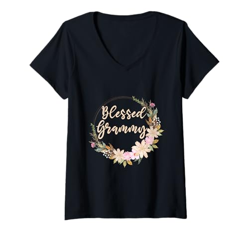 Damen Gesegneter Grammy Flower Decor, Großmutter, Großmutter, Großmutter T-Shirt mit V-Ausschnitt von Funny Grandmother Grandparent Grandmom Gifts