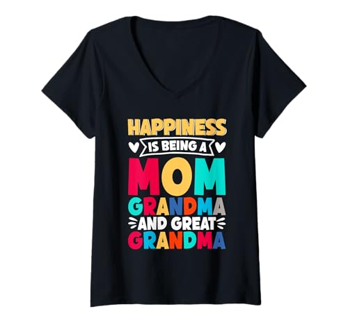 Damen Glück ist, Mutter zu Sein, Oma und Urgroßmutter, Oma T-Shirt mit V-Ausschnitt von Funny Grandmother Grandparent Grandmom Gifts