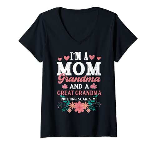Damen Mom, Grandma And Great Grandma Fun Grandmother Nana Grafik T-Shirt mit V-Ausschnitt Damen Mom, Grandma And Great Grandma Fun Grandmother Nana Grafik T-Shirt mit V-Ausschnitt von Funny Grandmother Lover Graphic & More