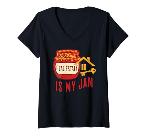Damen Real Estate is My Jam Lustiger Makler Sweet Housing T-Shirt mit V-Ausschnitt Damen Real Estate is My Jam Lustiger Makler Sweet Housing T-Shirt mit V-Ausschnitt von Funny Graphic Designs for Realtors and Home Lovers