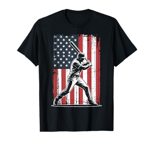 Baseballspieler Amerikanische Flagge 4. Juli Geschenk Männer Frauen T-Shirt von Funny Graphic Tees For Women and Men