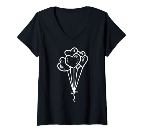 Damen Herz-Luftballons, Valentinstagsgeschenke, Valentinstag T-Shirt mit V-Ausschnitt von Funny Graphic Tees For Women and Men