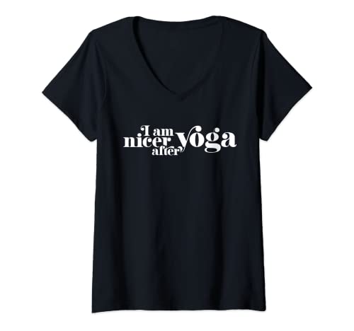 Damen I am Nicer After Yoga Lustige Grafik-T-Shirts für Damen und Herren T-Shirt mit V-Ausschnitt von Funny Graphic Tees For Women and Men