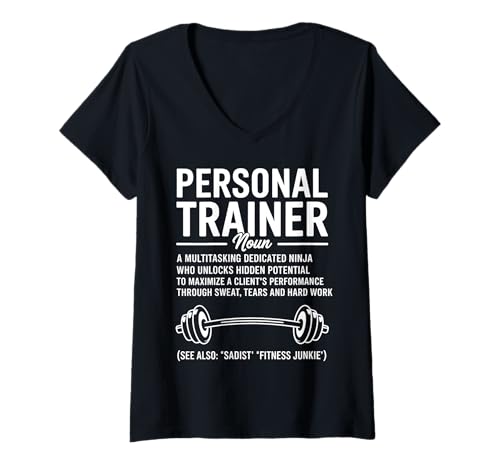 Damen Personal Trainer Substantiv Lustiger Fitnesstrainer Workout Gym T-Shirt mit V-Ausschnitt von Funny Graphic Tees For Women and Men