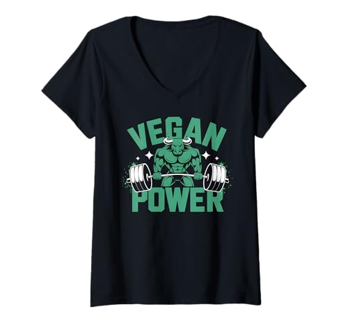Damen Vegan Power Gewichtheben Gym Workout Bodybuilding T-Shirt mit V-Ausschnitt von Funny Graphic Tees For Women and Men