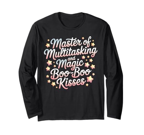 Multitasking Magic BooBoo küsst Mama Life Unordentliches Brötchen Langarmshirt von Funny Graphic Tees For Women and Men