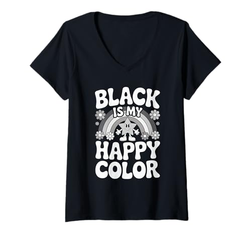Damen Black is My Happy Color-Shirt im Retro-Stil, witzig, Graustufen T-Shirt mit V-Ausschnitt Damen Black is My Happy Color-Shirt im Retro-Stil, witzig, Graustufen T-Shirt mit V-Ausschnitt von Funny Grayscale Vibes