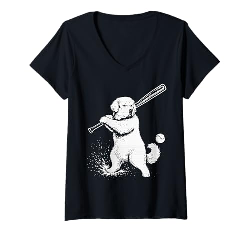 Damen Großer Baseball-Sport-Hundeliebhaber in den Pyrenäen T-Shirt mit V-Ausschnitt Damen Großer Baseball-Sport-Hundeliebhaber in den Pyrenäen T-Shirt mit V-Ausschnitt von Funny Great Pyrenees Baseball Player Dog Designs