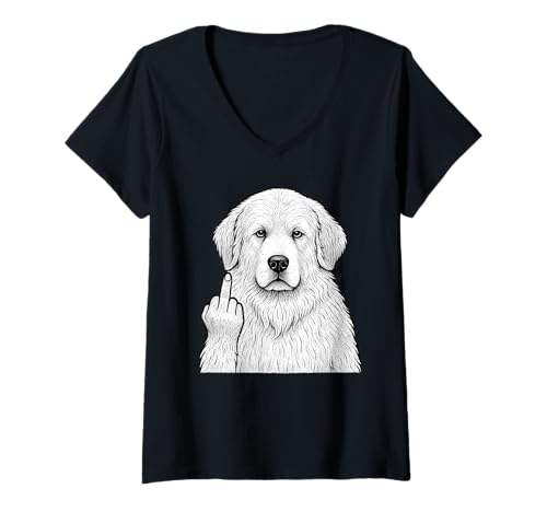 Damen Große Pyrenäen Mittelfinger sarkastischer Hundeliebhaber T-Shirt mit V-Ausschnitt Damen Große Pyrenäen Mittelfinger sarkastischer Hundeliebhaber T-Shirt mit V-Ausschnitt von Funny Great Pyrenees Flipping Off Dog Designs