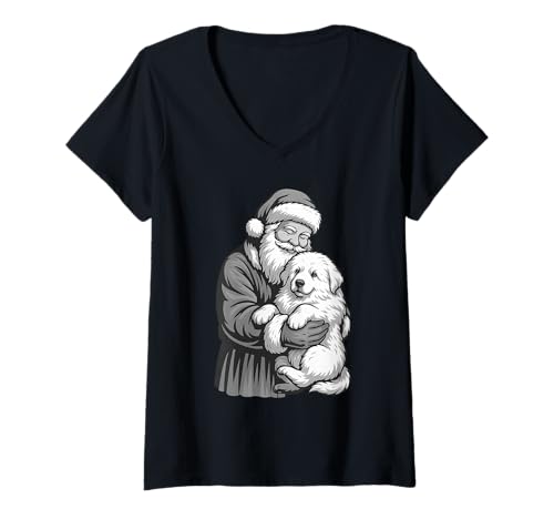 Damen Weihnachtsmann in den Großen Pyrenäen, Hundeliebhaber T-Shirt mit V-Ausschnitt Damen Weihnachtsmann in den Großen Pyrenäen, Hundeliebhaber T-Shirt mit V-Ausschnitt von Funny Great Pyrenees Holiday Dog Designs
